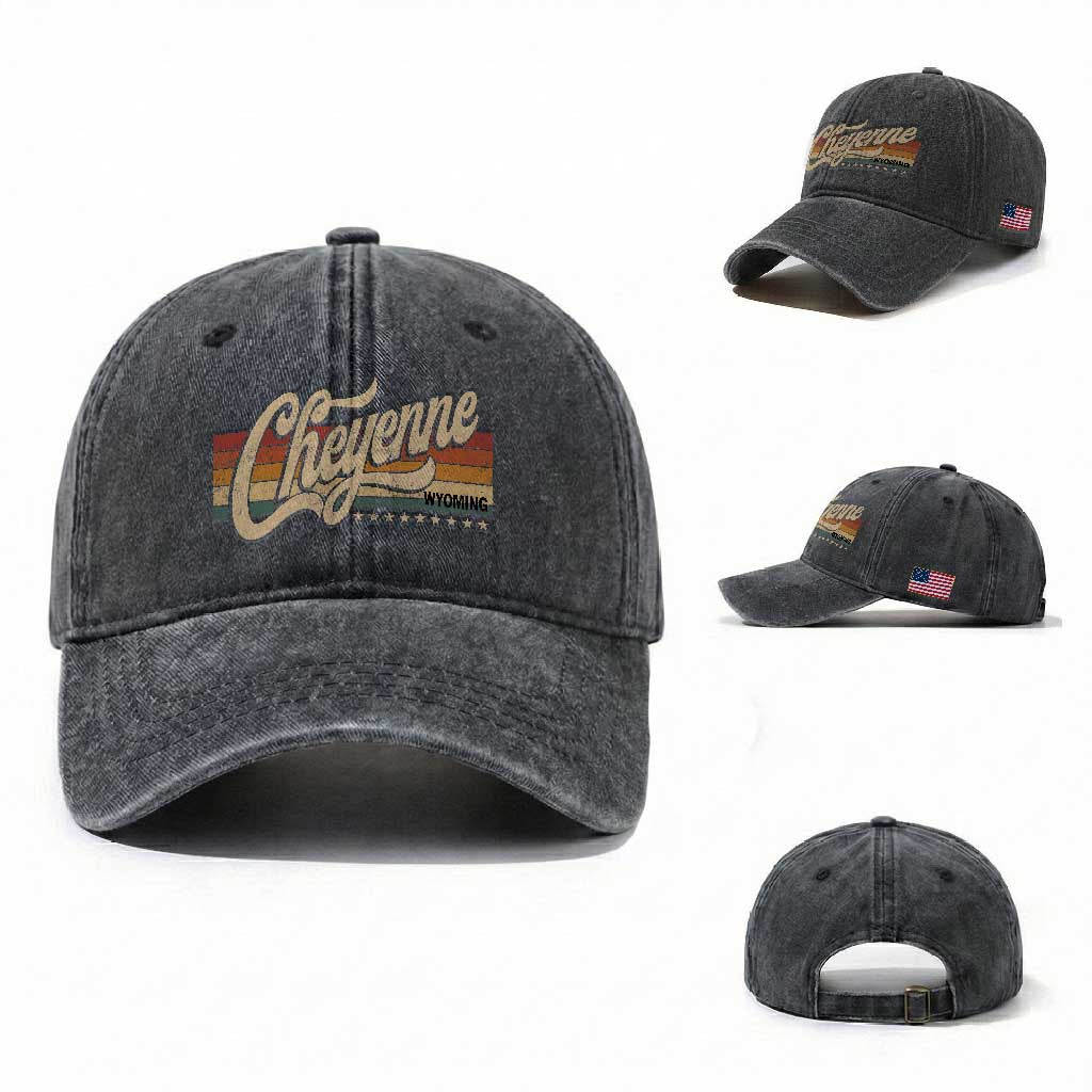Cheyenne Wyoming Pride Retro Vintage WY State Washed Cotton Baseball Cap