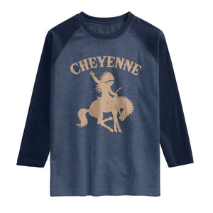 Cheyenne State Native American Cowboy Rodeo Raglan Shirt TS11 Heather Denim Navy Print Your Wear