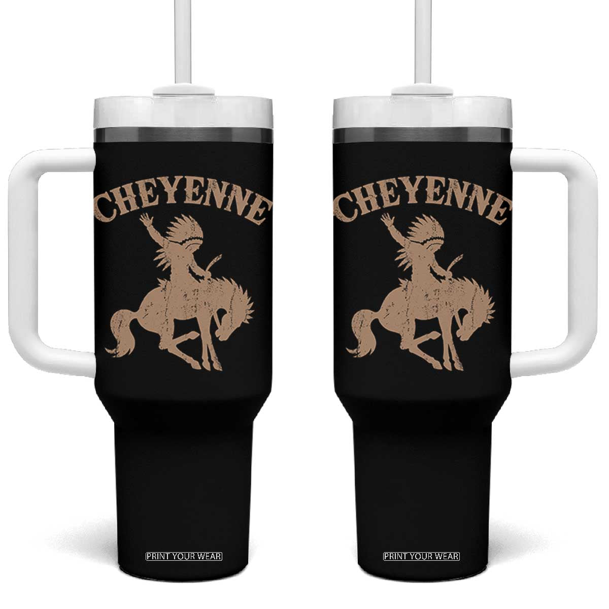 Cheyenne State Native American Cowboy Rodeo Tumbler With Handle TS11 One Size: 40 oz Black Print Your Wear