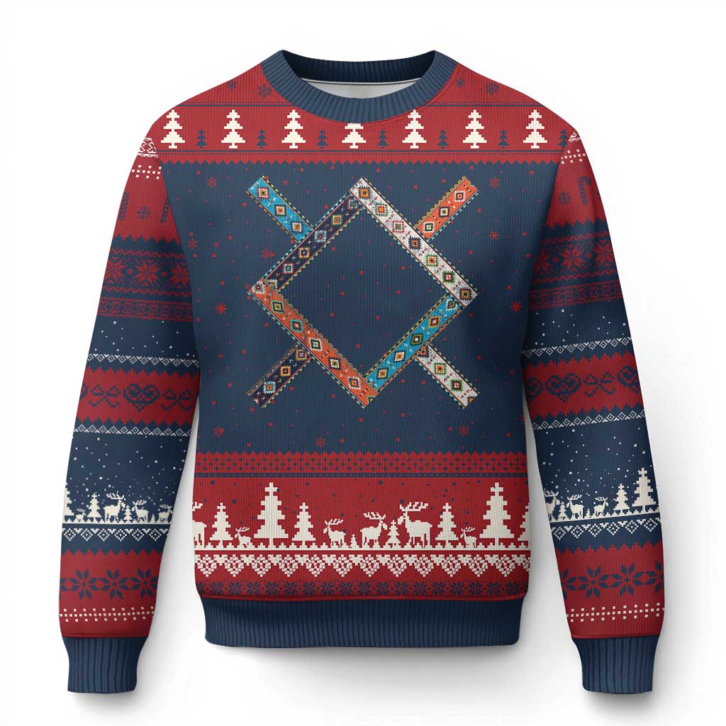 Northern Cheyenne Tribe Flag Montana Tribal Pattern Ugly Christmas Sweater TS11 Navy Red Print Your Wear