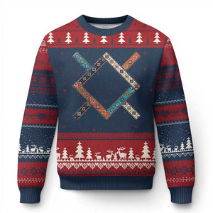 Northern Cheyenne Tribe Flag Montana Tribal Pattern Ugly Christmas Sweater TS11 Navy Red Print Your Wear