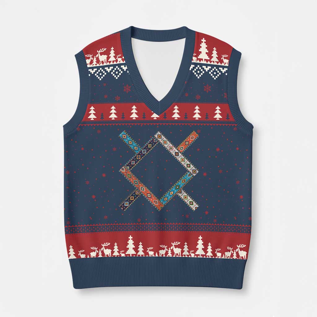 Northern Cheyenne Tribe Flag Montana Tribal Pattern V-Neck Knit Sweater Vest TS11 Navy Red Print Your Wear