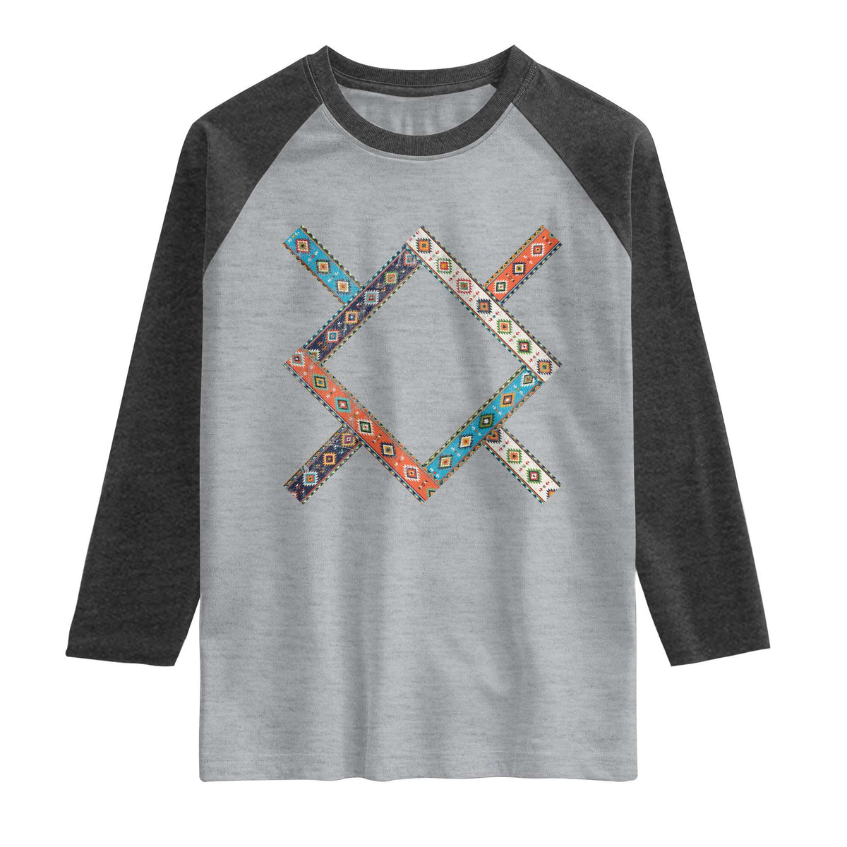 Northern Cheyenne Tribe Flag Montana Tribal Pattern Raglan Shirt TS11 Heather Gray Heather Charcoal Print Your Wear