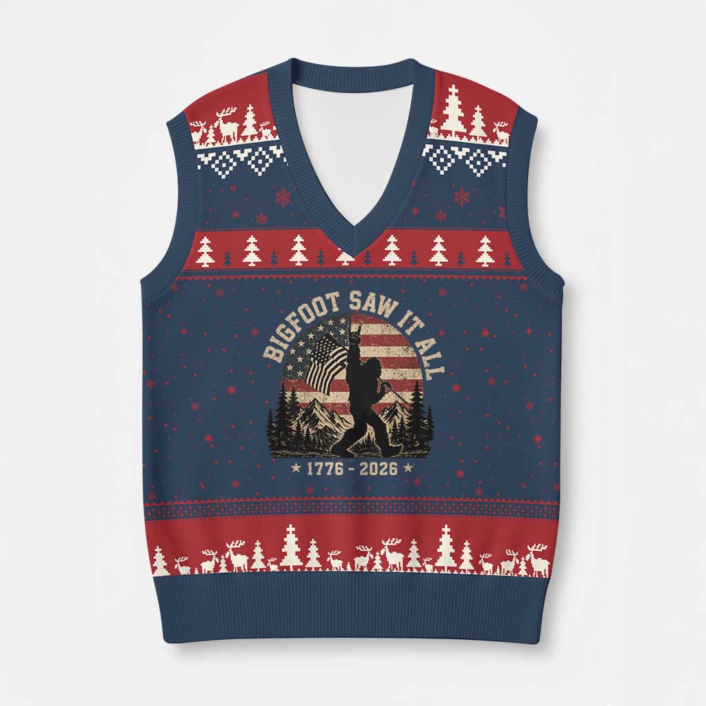 Bigfoot Saw It All 250 Years 1776 2026 4th of July V-Neck Knit Sweater Vest TS11 Navy Red Print Your Wear