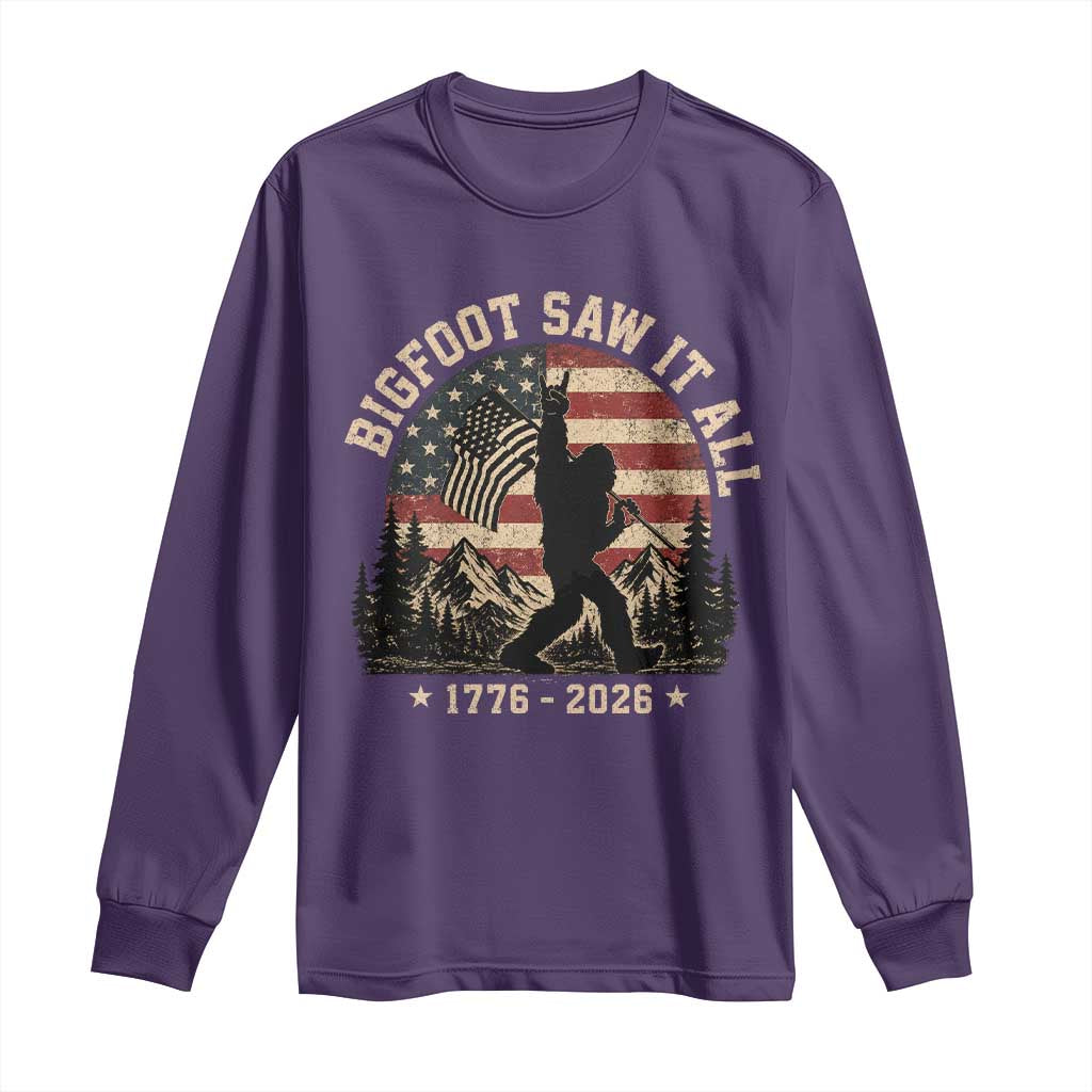 Bigfoot Saw It All 250 Years 1776 2026 4th of July Long Sleeve Shirt TS11 Purple Print Your Wear