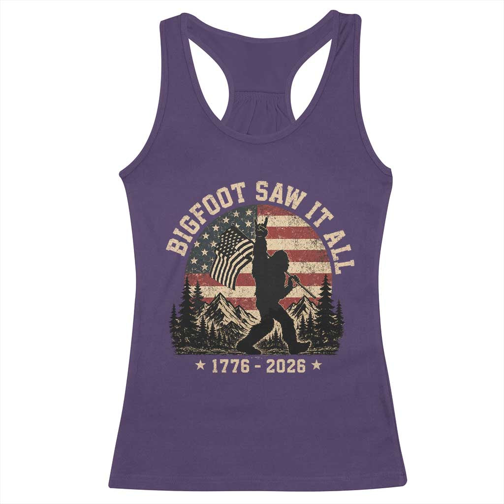 Bigfoot Saw It All 250 Years 1776 2026 4th of July Racerback Tank Top TS11 Purple Print Your Wear