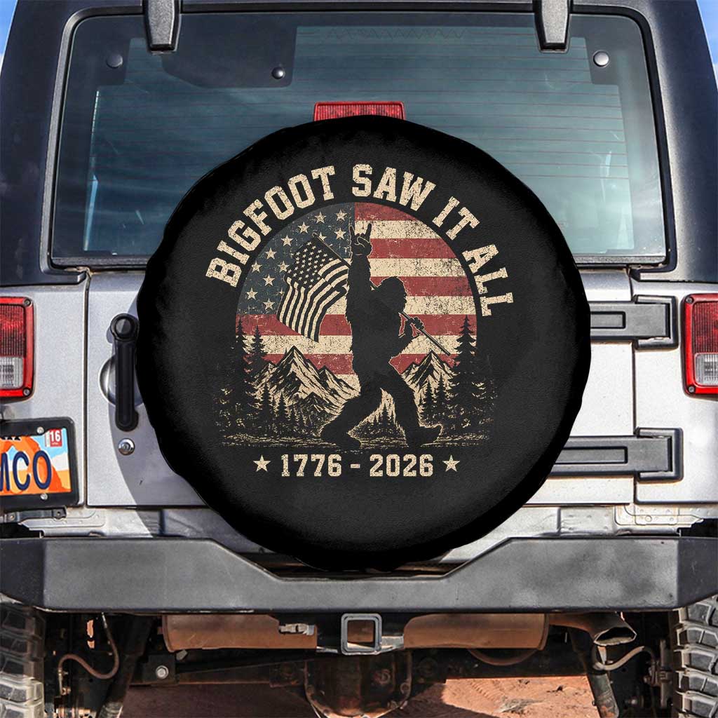 Bigfoot Saw It All 250 Years 1776 2026 4th of July Spare Tire Cover TS11 No hole Black Print Your Wear