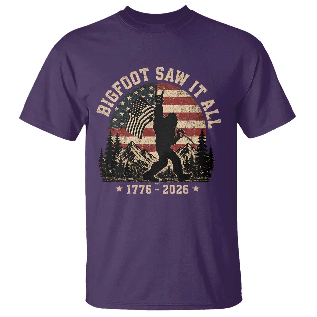 Bigfoot Saw It All 250 Years 1776 2026 4th of July T Shirt TS11 Purple Print Your Wear