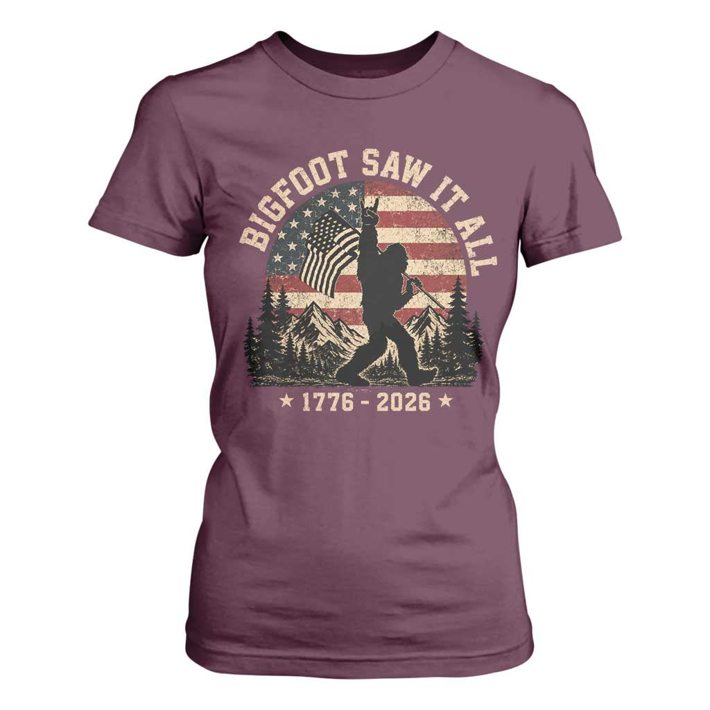 Bigfoot Saw It All 250 Years 1776 2026 4th of July T Shirt For Women