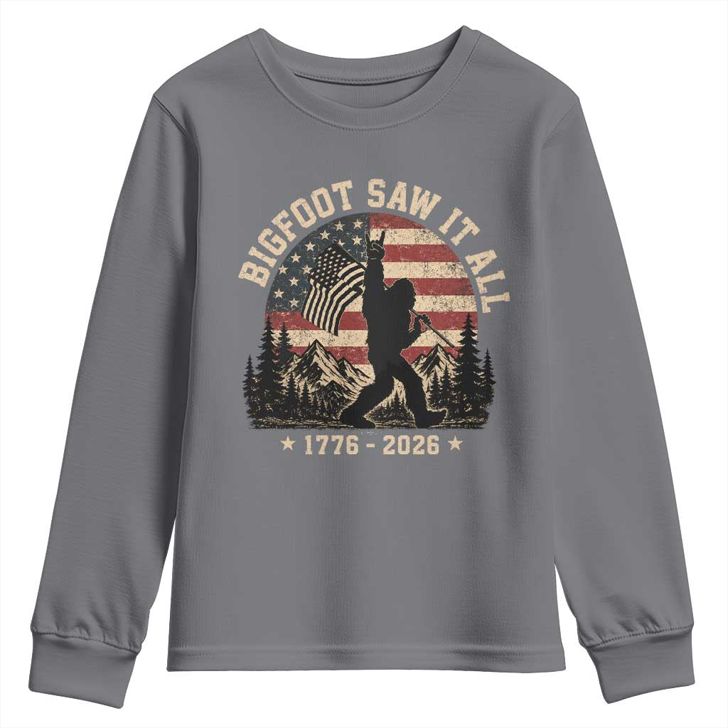 Bigfoot Saw It All 250 Years 1776 2026 4th of July Youth Sweatshirt TS11 Charcoal Print Your Wear