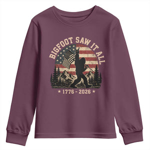 Bigfoot Saw It All 250 Years 1776 2026 4th of July Youth Sweatshirt TS11 Maroon Print Your Wear
