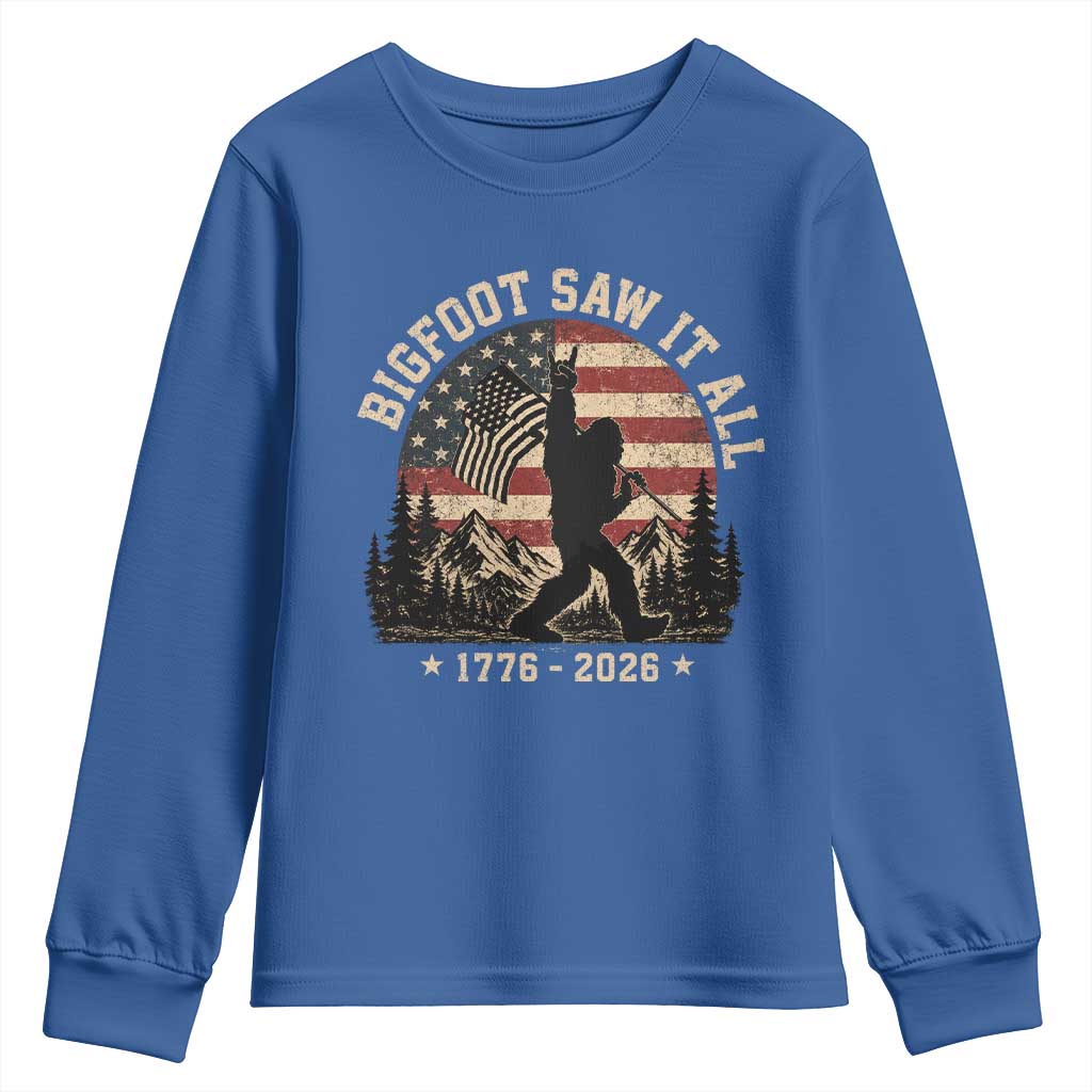 Bigfoot Saw It All 250 Years 1776 2026 4th of July Youth Sweatshirt TS11 Royal Blue Print Your Wear