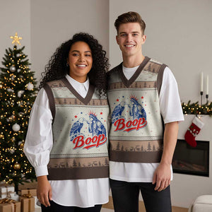 Boop Statue of Liberty and Eagle 4th of July V-Neck Knit Sweater Vest