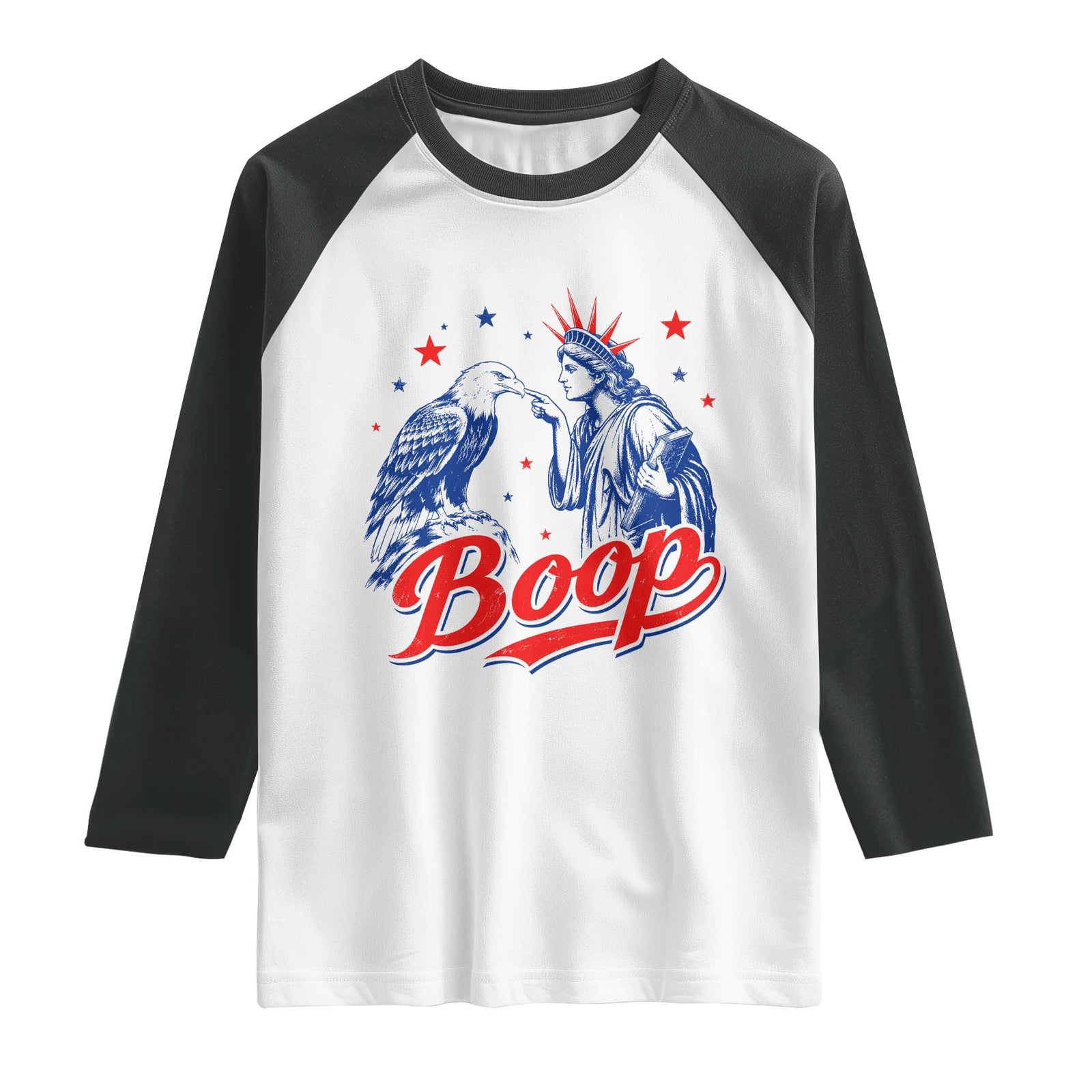 Boop Statue of Liberty and Eagle 4th of July Raglan Shirt TS11 White Black Print Your Wear