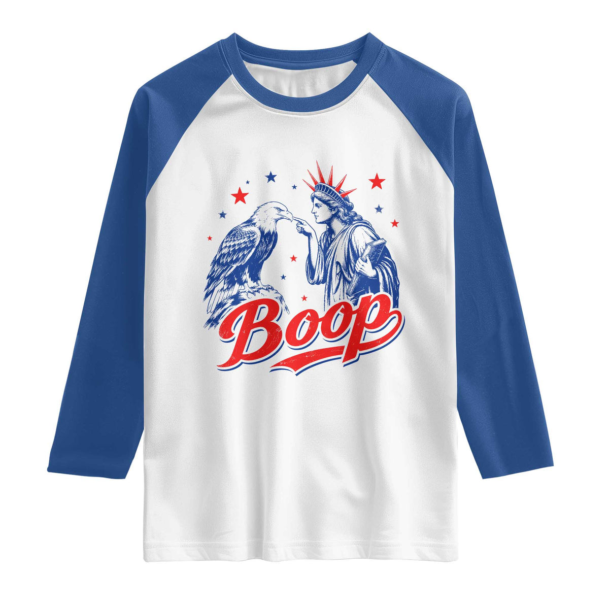 Boop Statue of Liberty and Eagle 4th of July Raglan Shirt
