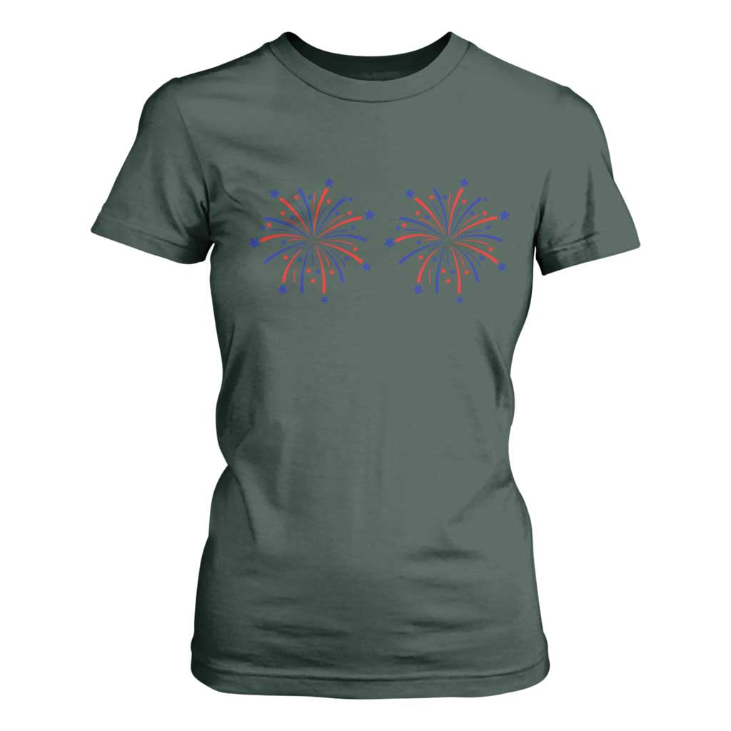 Funny Fireworks 4th of July Adult Humor T Shirt For Women Just Here for The Fireworks