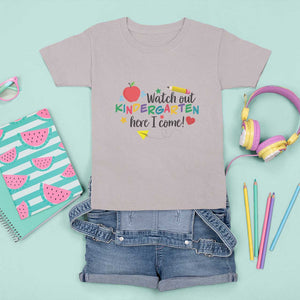 Watch Out Kindergarten Here I Come T Shirt For Kid Back To School Clock Apple Pen TS11 Ice Gray Print Your Wear