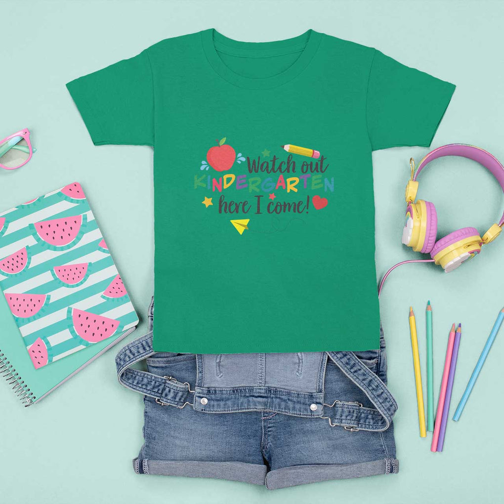 Watch Out Kindergarten Here I Come T Shirt For Kid Back To School Clock Apple Pen TS11 Irish Green Print Your Wear