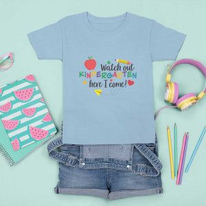 Watch Out Kindergarten Here I Come T Shirt For Kid Back To School Clock Apple Pen TS11 Light Blue Print Your Wear