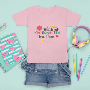 Watch Out Kindergarten Here I Come T Shirt For Kid Back To School Clock Apple Pen TS11 Light Pink Print Your Wear