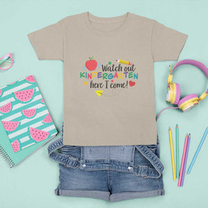 Watch Out Kindergarten Here I Come T Shirt For Kid Back To School Clock Apple Pen TS11 Sand Print Your Wear