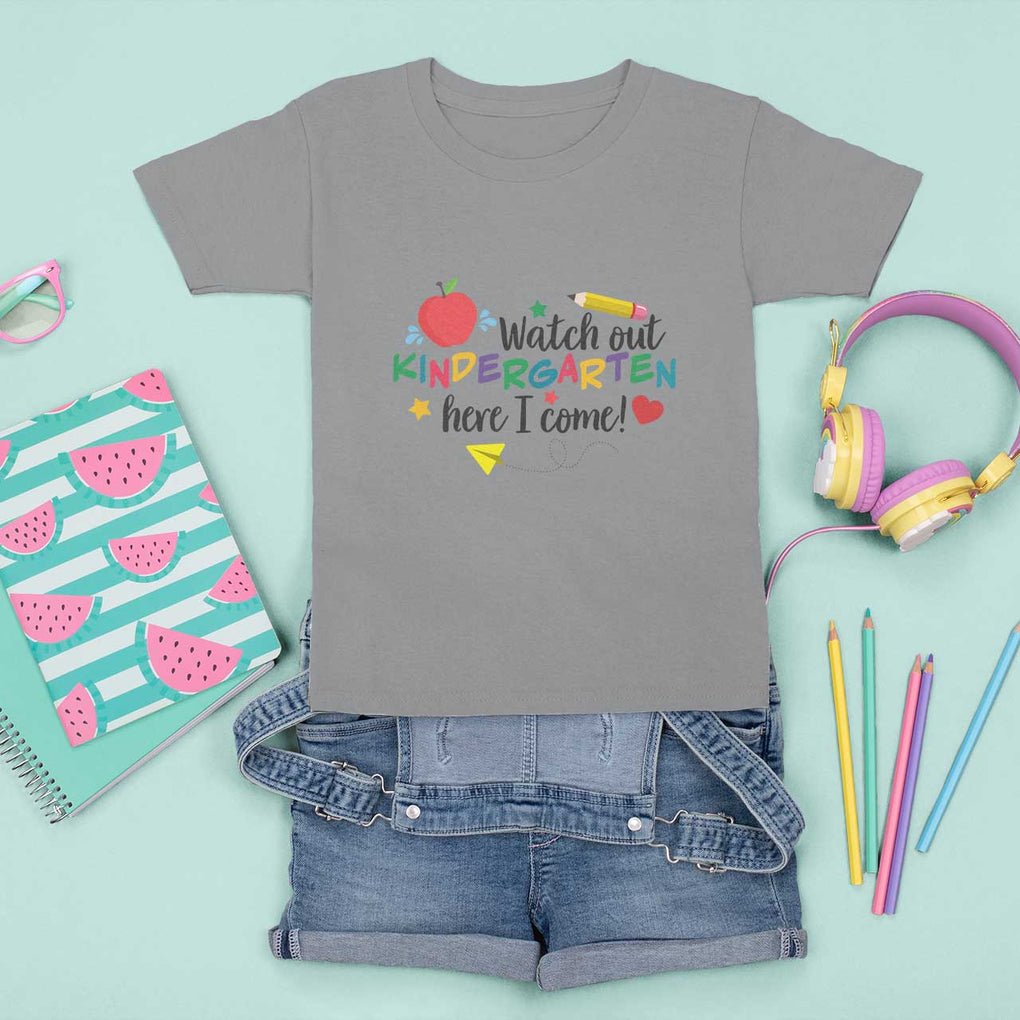 Watch Out Kindergarten Here I Come T Shirt For Kid Back To School Clock Apple Pen TS11 Sport Gray Print Your Wear