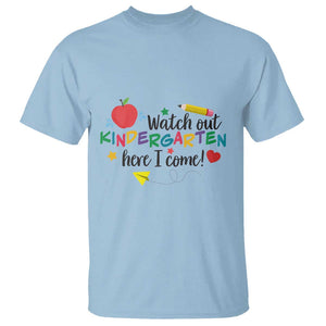 Watch Out Kindergarten Here I Come T Shirt Back To School Clock Apple Pen TS11 Light Blue Print Your Wear