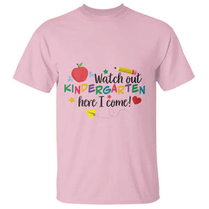 Watch Out Kindergarten Here I Come T Shirt Back To School Clock Apple Pen TS11 Light Pink Print Your Wear