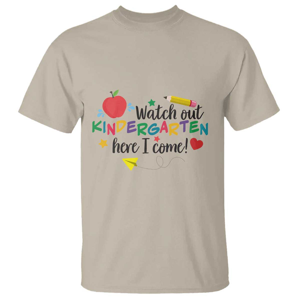 Watch Out Kindergarten Here I Come T Shirt Back To School Clock Apple Pen TS11 Sand Print Your Wear