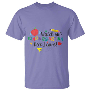 Watch Out Kindergarten Here I Come T Shirt Back To School Clock Apple Pen TS11 Violet Print Your Wear