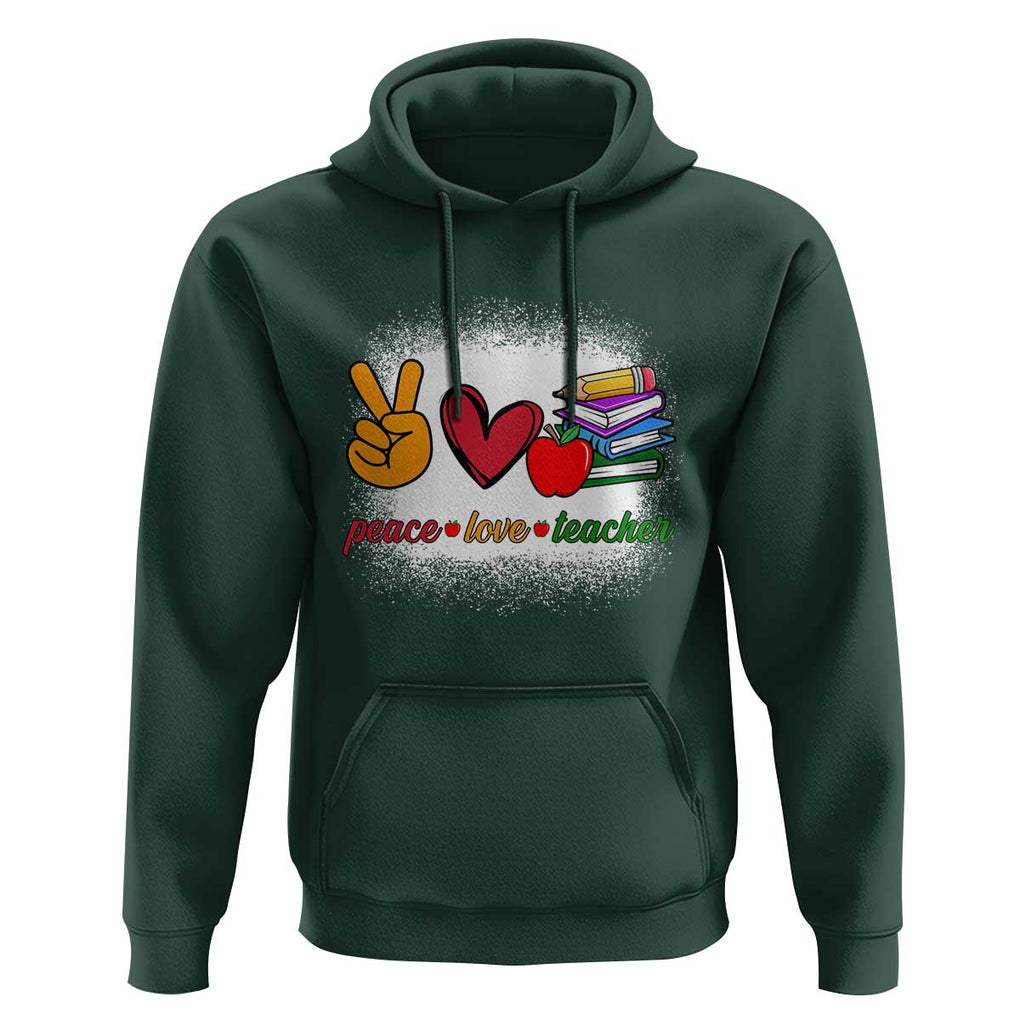 Teacher Hoodie Peace Love Teach Cute Apple Book Pencil TS11 Dark Forest Green Print Your Wear