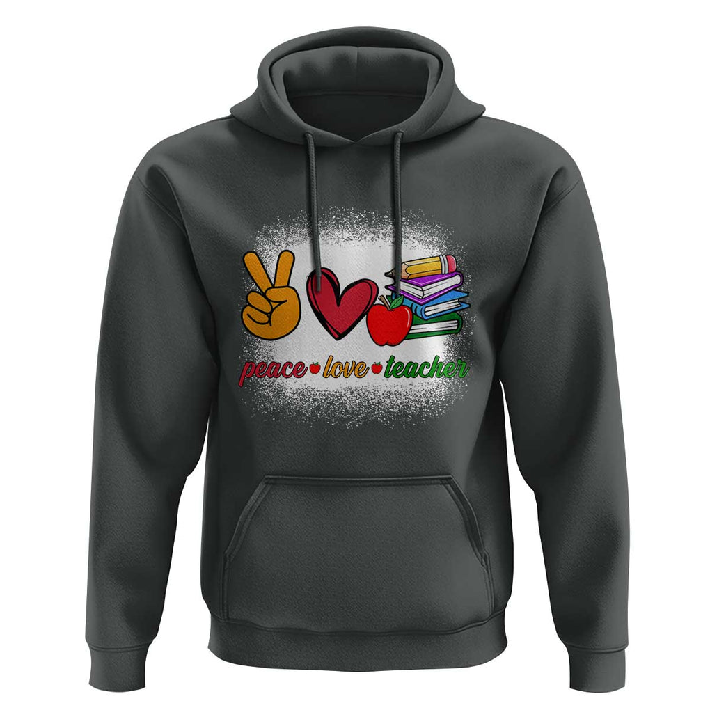 Teacher Hoodie Peace Love Teach Cute Apple Book Pencil TS11 Dark Heather Print Your Wear