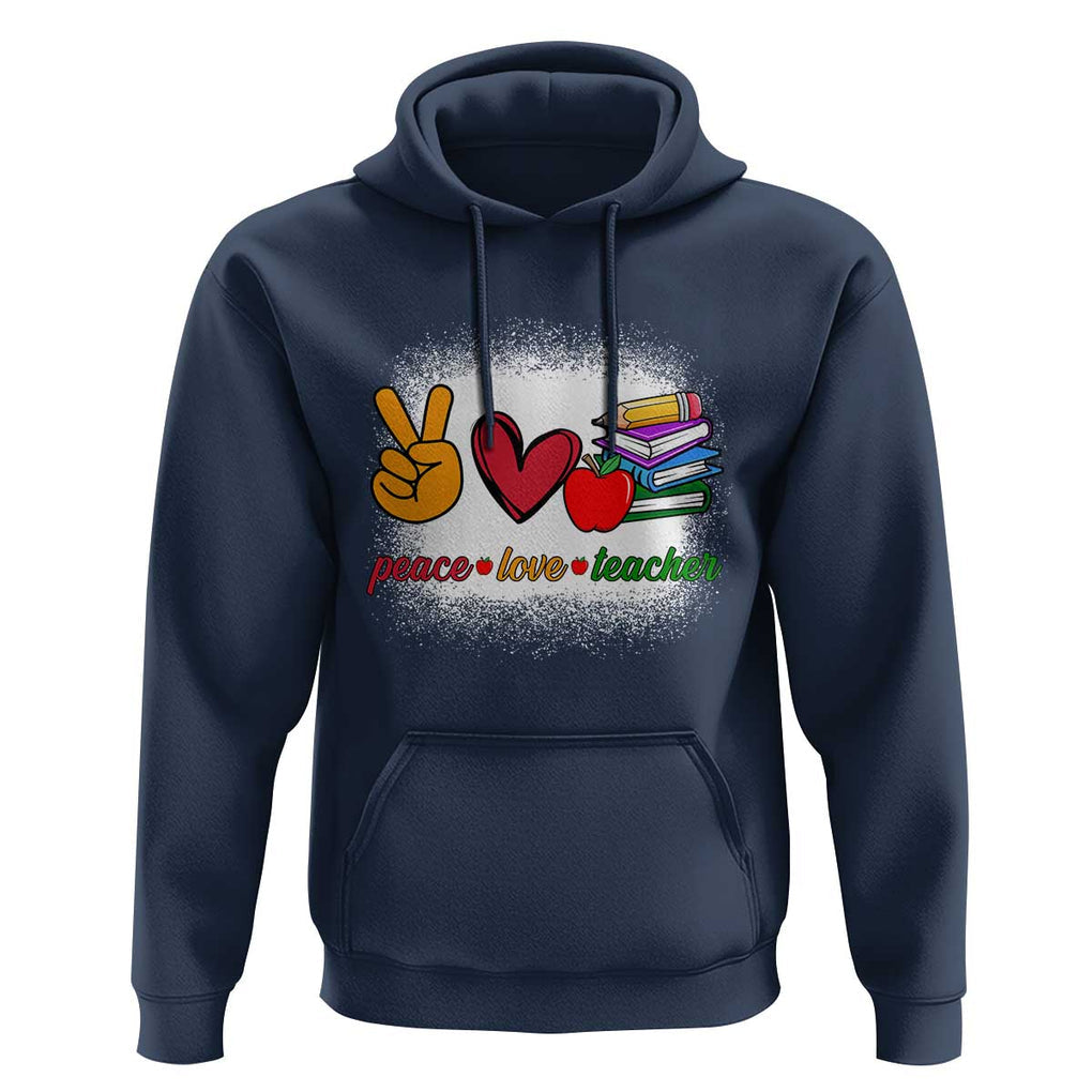 Teacher Hoodie Peace Love Teach Cute Apple Book Pencil TS11 Navy Print Your Wear