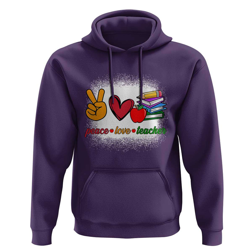 Teacher Hoodie Peace Love Teach Cute Apple Book Pencil TS11 Purple Print Your Wear