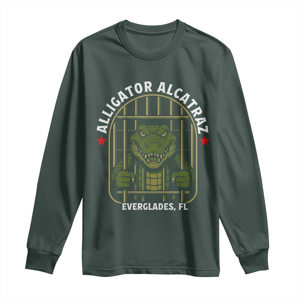 Funny Aligator Alcatraz Everglades Long Sleeve Shirt Alligator Prison Alligatraz Meme TS11 Dark Forest Green Print Your Wear