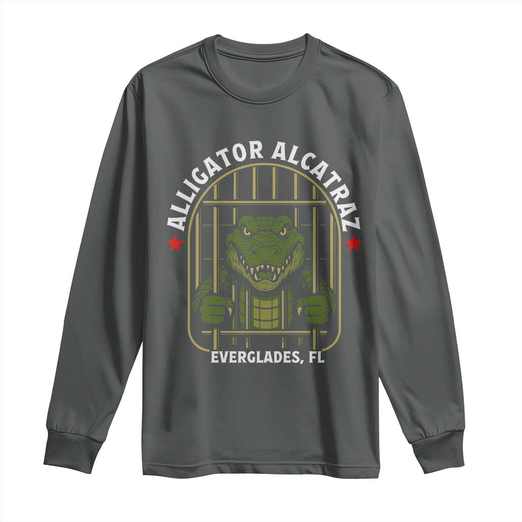 Funny Aligator Alcatraz Everglades Long Sleeve Shirt Alligator Prison Alligatraz Meme TS11 Dark Heather Print Your Wear