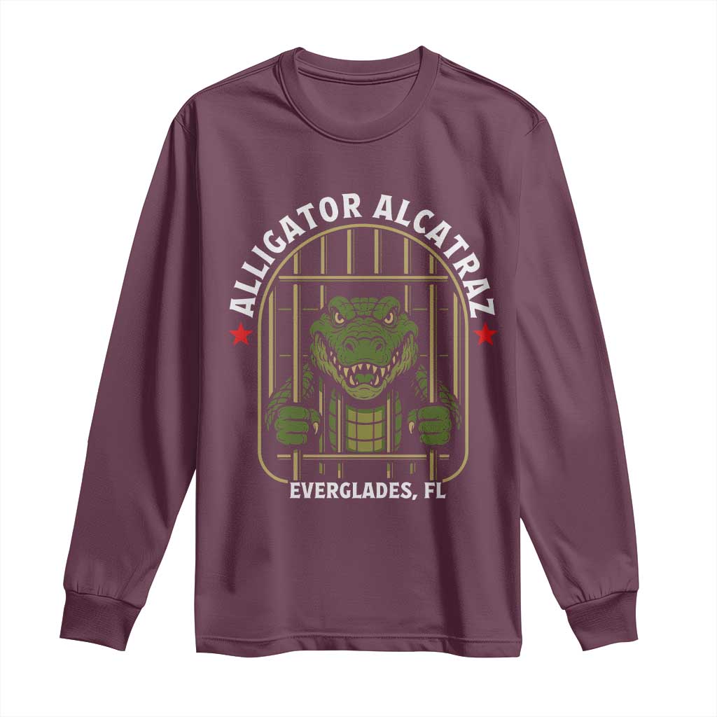 Funny Aligator Alcatraz Everglades Long Sleeve Shirt Alligator Prison Alligatraz Meme TS11 Maroon Print Your Wear