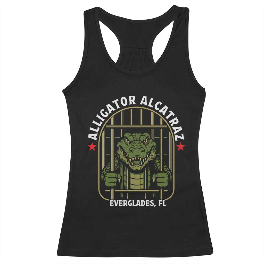 Funny Aligator Alcatraz Everglades Racerback Tank Top Alligator Prison Alligatraz Meme TS11 Black Print Your Wear