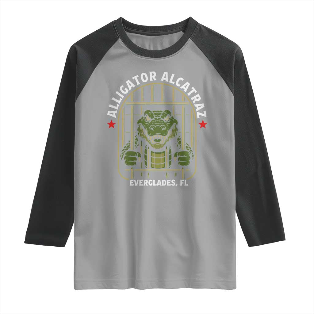 Funny Aligator Alcatraz Everglades Raglan Shirt Alligator Prison Alligatraz Meme TS11 Sport Gray Black Print Your Wear