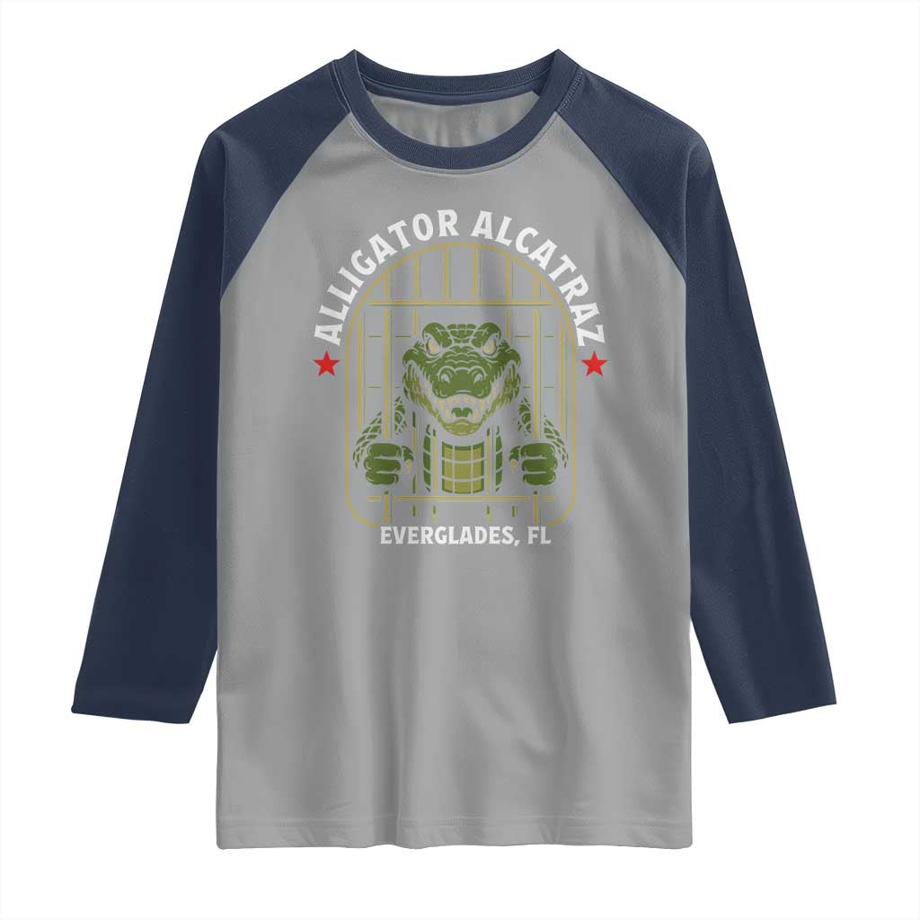 Funny Aligator Alcatraz Everglades Raglan Shirt Alligator Prison Alligatraz Meme TS11 Sport Gray Navy Print Your Wear