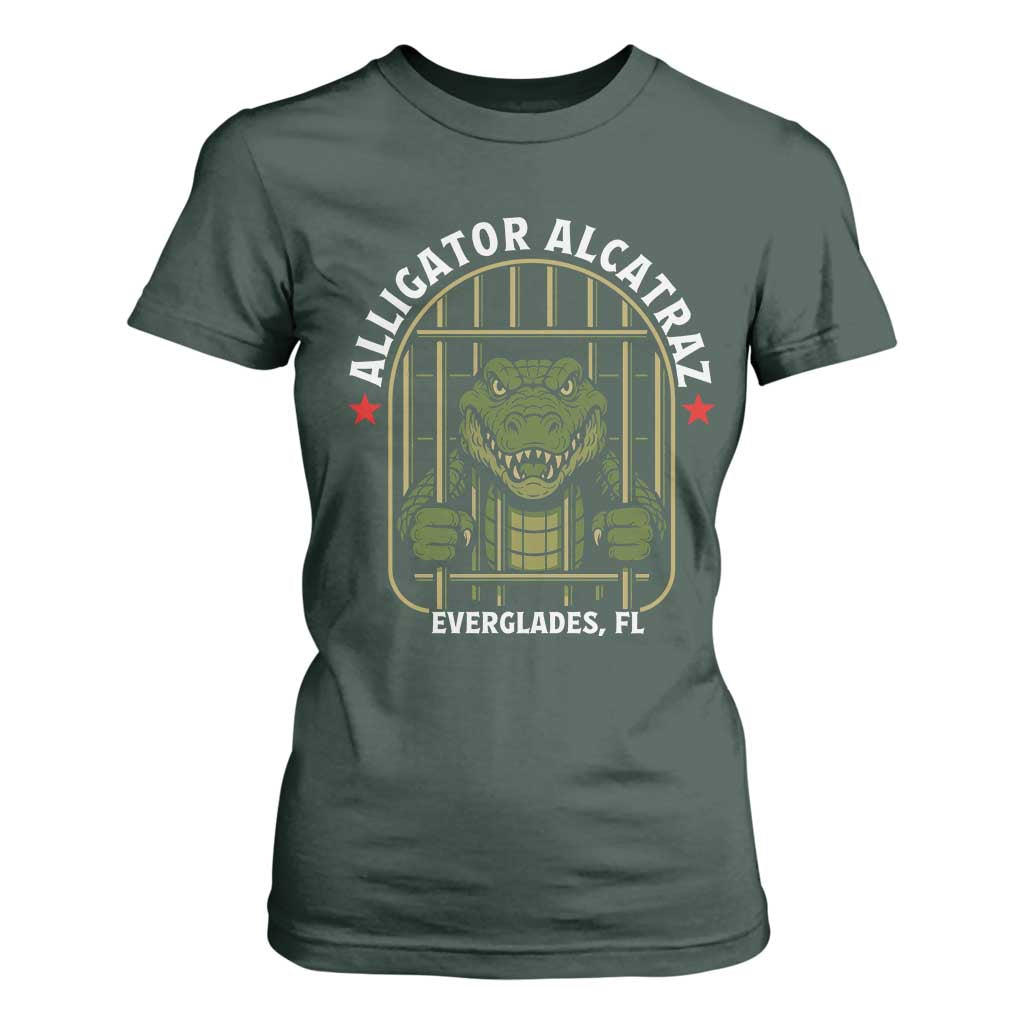 Funny Aligator Alcatraz Everglades T Shirt For Women Alligator Prison Alligatraz Meme TS11 Dark Forest Green Print Your Wear