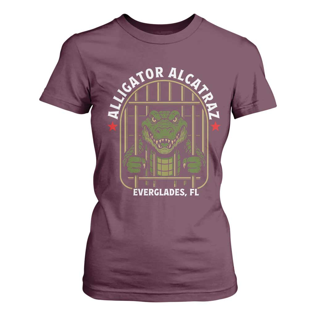 Funny Aligator Alcatraz Everglades T Shirt For Women Alligator Prison Alligatraz Meme TS11 Maroon Print Your Wear