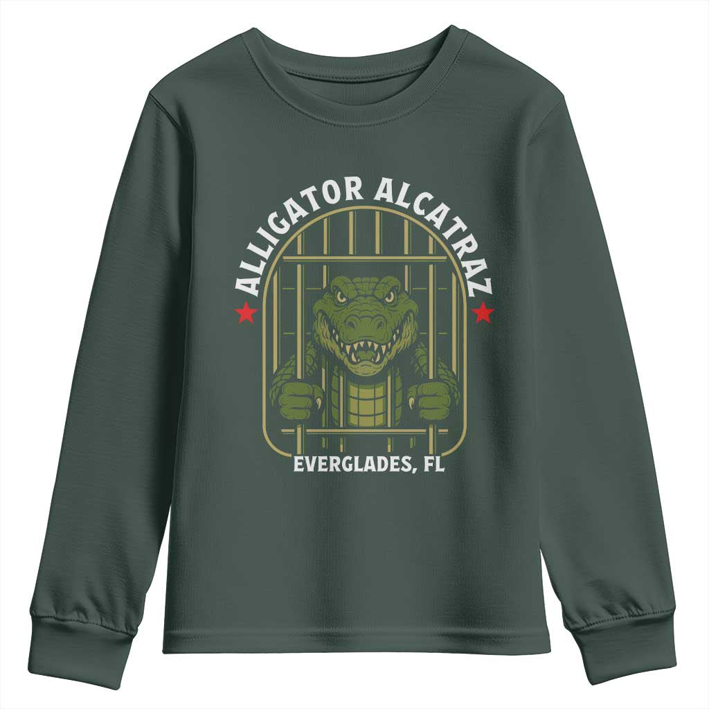 Funny Aligator Alcatraz Everglades Youth Sweatshirt Alligator Prison Alligatraz Meme TS11 Dark Forest Green Print Your Wear