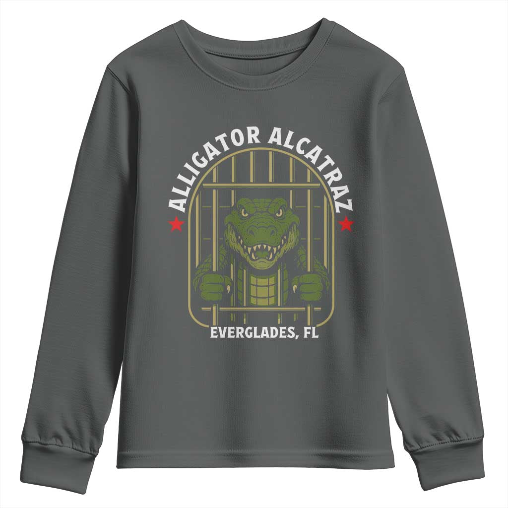 Funny Aligator Alcatraz Everglades Youth Sweatshirt Alligator Prison Alligatraz Meme TS11 Dark Heather Print Your Wear