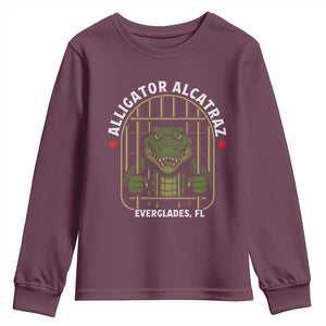 Funny Aligator Alcatraz Everglades Youth Sweatshirt Alligator Prison Alligatraz Meme TS11 Maroon Print Your Wear