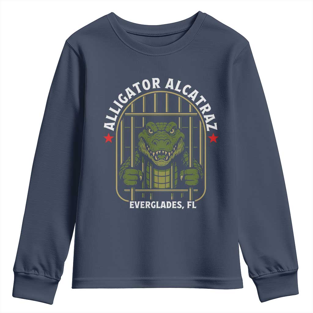 Funny Aligator Alcatraz Everglades Youth Sweatshirt Alligator Prison Alligatraz Meme TS11 Navy Print Your Wear