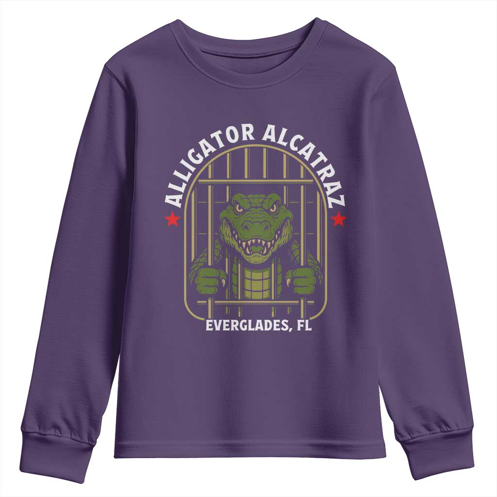 Funny Aligator Alcatraz Everglades Youth Sweatshirt Alligator Prison Alligatraz Meme TS11 Purple Print Your Wear