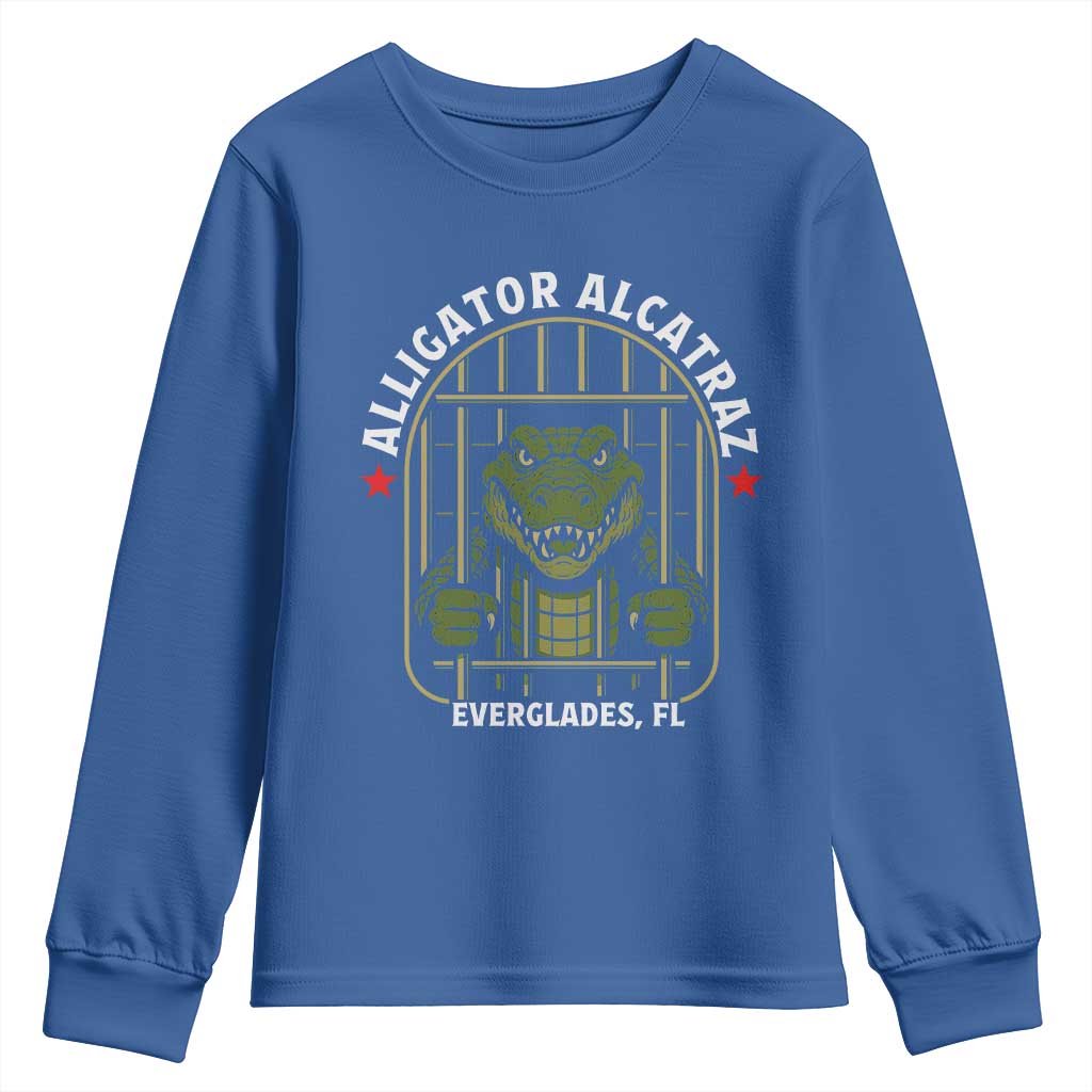 Funny Aligator Alcatraz Everglades Youth Sweatshirt Alligator Prison Alligatraz Meme TS11 Royal Blue Print Your Wear