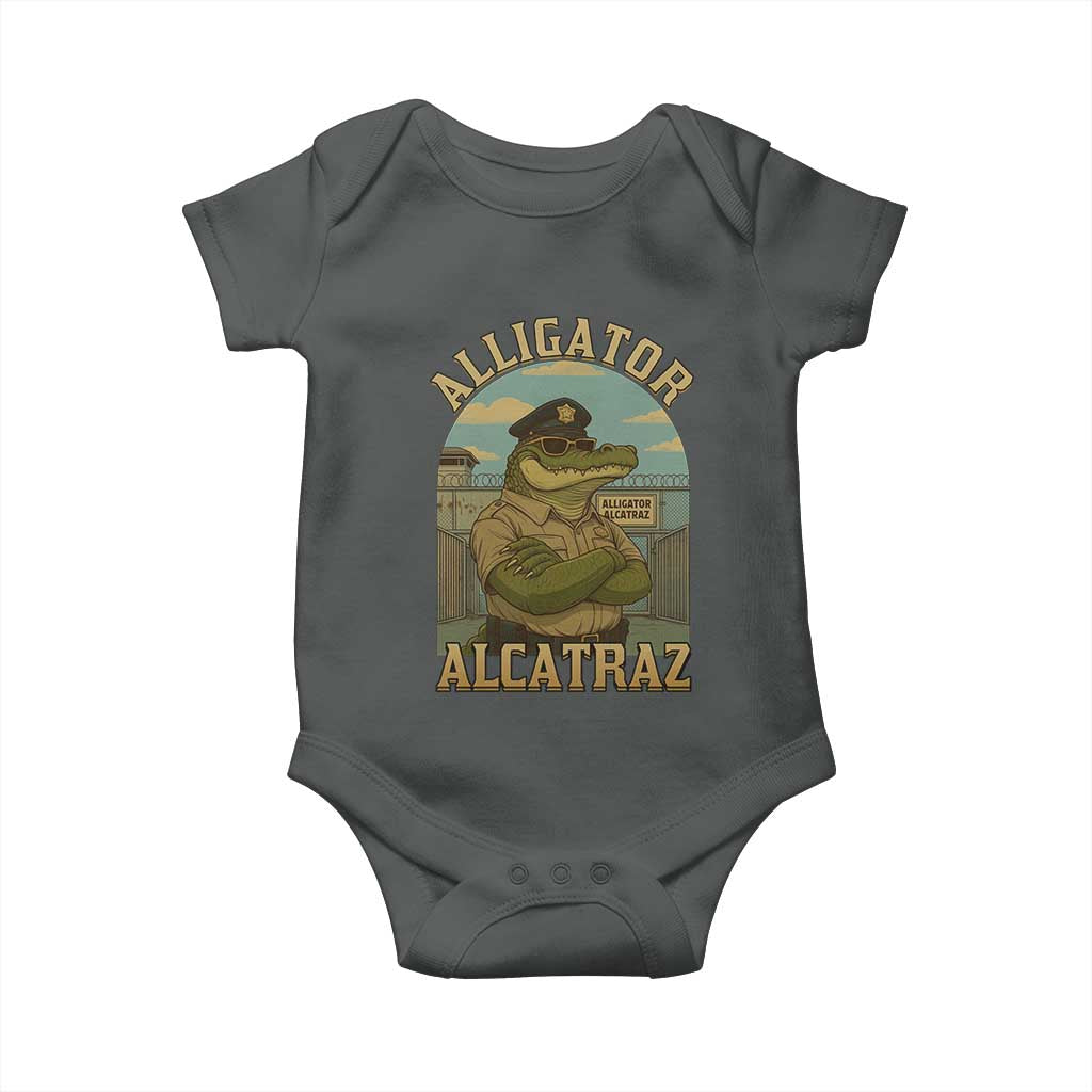 Funny Aligator Alcatraz Everglades Baby Onesie Police Alligator Alligatraz Meme TS11 Dark Heather Print Your Wear