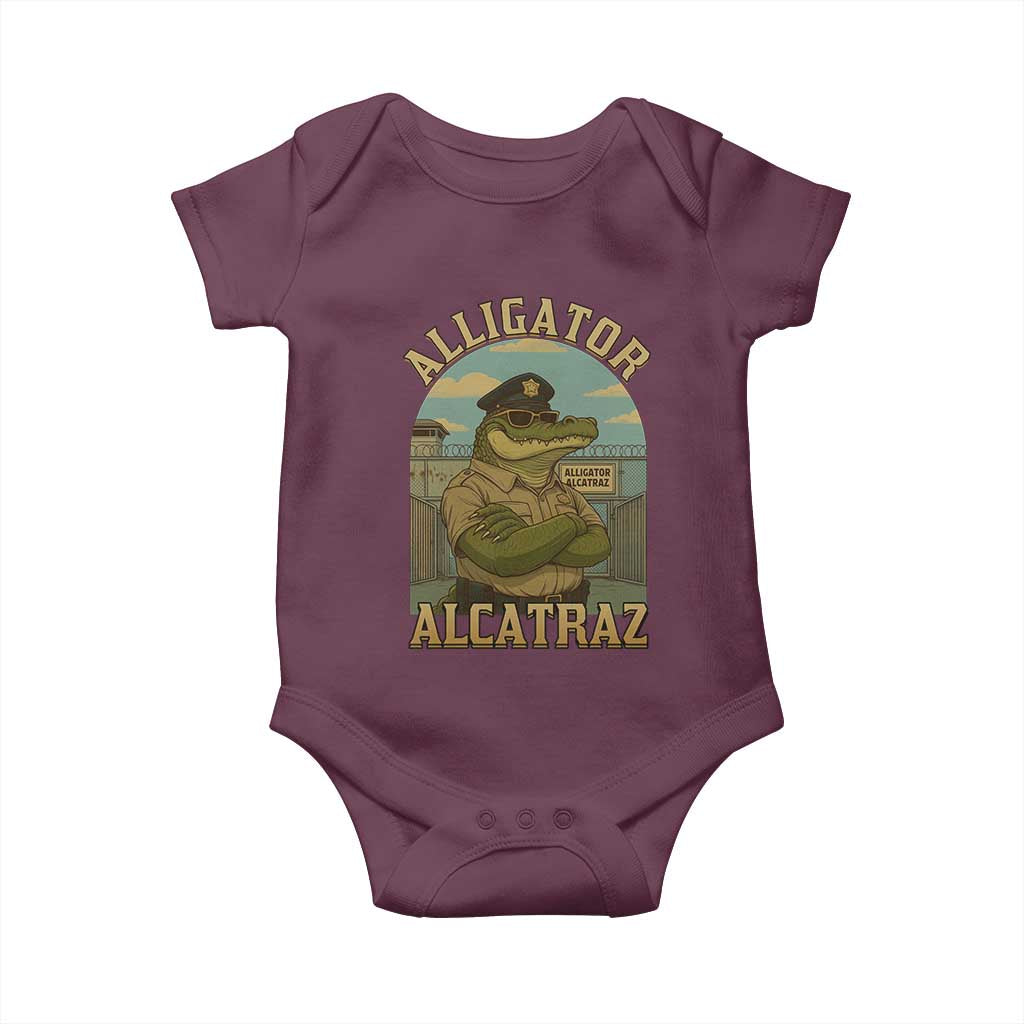 Funny Aligator Alcatraz Everglades Baby Onesie Police Alligator Alligatraz Meme TS11 Maroon Print Your Wear